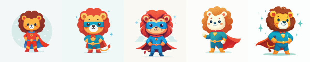 cute lion vector in super hero costume