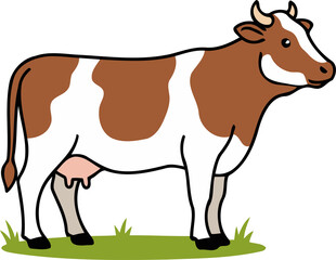 Cute Dairy Cow Standing On Grass - Animal Character Illustration Isolated on Transparent Background
