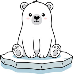 Cute Polar Bear (Ursus Maritimus) Sitting On Ice Floe, White Arctic Animal Character Clipart Isolated On Transparent Background