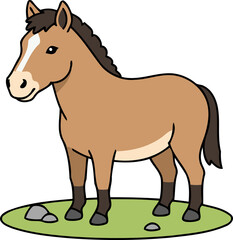 Obraz premium Cute Przewalski's Horse Standing On Grass, Mongolian Wild Horse - Animal Character Illustration Isolated on Transparent Background