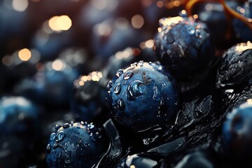 Macro shot of blueberry surface with water droplets - details of antioxidant superfood