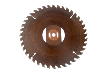 Circular steel gear saw blade with sharp teeth isolated on a white background is a mechanical industry part