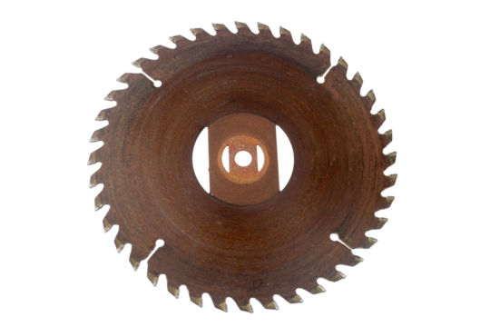 Circular steel gear saw blade with sharp teeth isolated on a white background is a mechanical industry part
