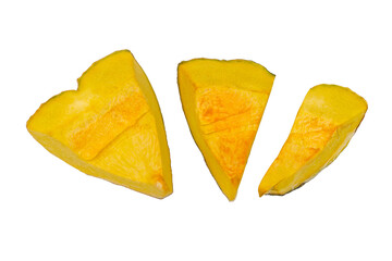 Fresh juicy organic pumpkin wedges on white background isolated for healthy snack.