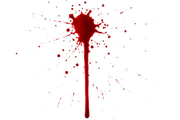 Realistic Red Blood Splatter Burst with Long Drip Isolated on Transparent Background PNG