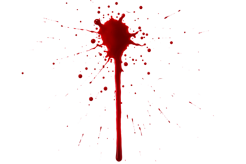 Realistic Red Blood Splatter Burst with Long Drip Isolated on Transparent Background PNG