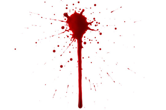 Realistic Red Blood Splatter Burst with Long Drip Isolated on Transparent Background PNG