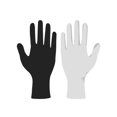 Black and white disposable gloves shown side by side in a clean minimal medical illustration