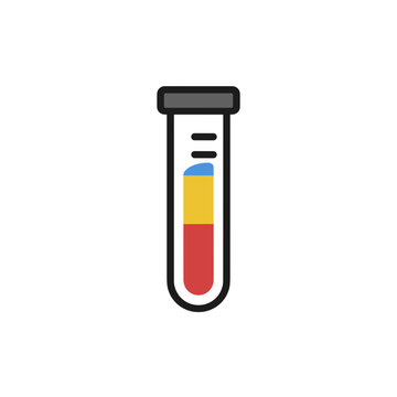 A colorful edta test tube filled with separated blue, yellow, and red sample layers for laboratory use