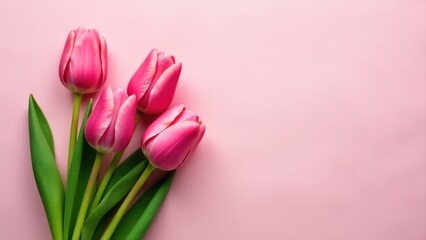 Naklejka premium Pink tulips on a bright pink background