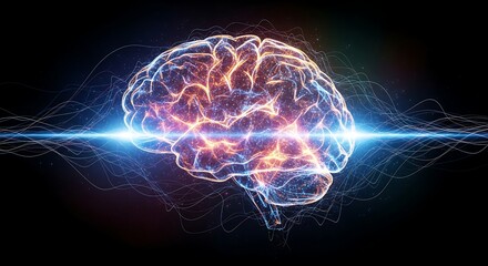 Human Brain Concept with Electrical Signals and Neural Connections for Artificial Intelligence and Mental Health Awareness Illustration