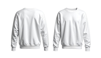 White sweatshirt shown from the back and front views, isolated on a white background, clothing apparel mockup, ready for compositing