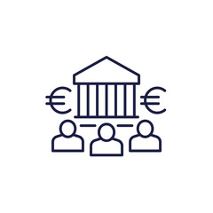 public finance and budgeting line icon with euro, government spending