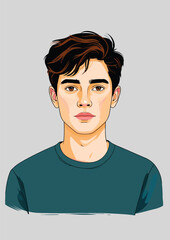 051-06-Man wearing an executive green suit with tie and glasses, standing on a retro abstract background