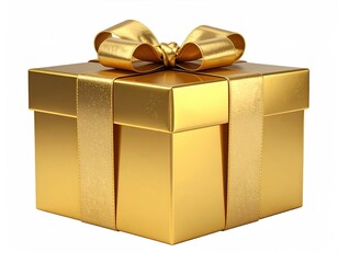 Shiny gold gift box with ribbon bow