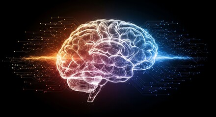 Human brain with electric impulses neural network connections concept for artificial intelligence development and cognitive psychology advancement showcasing the power of human intelligence and mind