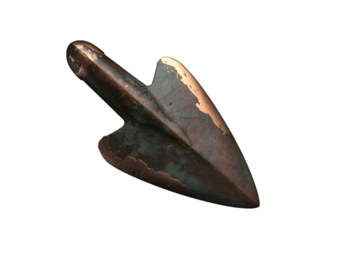 Ancient Bronze Arrowhead Artifact Isolated on White Background
