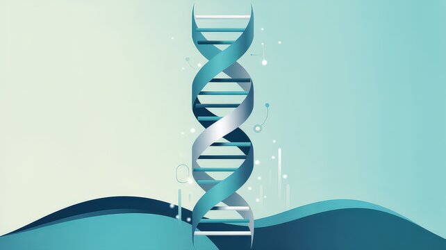 Abstract 3D DNA Helix Structure with Blue Waves and Gradient Background.
