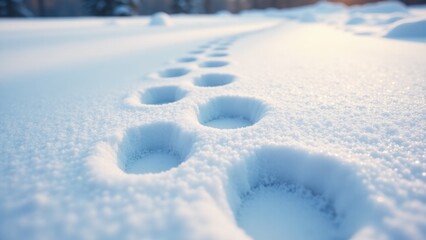 Obraz premium A trail of footprints in fresh snow, ideal for winter scenes or outdoor activities