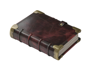 Antique Leather Bound Book with Brass Corners Isolated on White Background