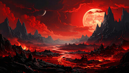 Exploring an red abstract fantasy landscape
