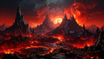 Exploring an red abstract fantasy landscape