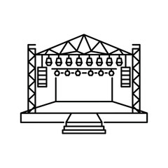 Line art icon of an outdoor concert stage structure with lighting truss and speakers, isolated on