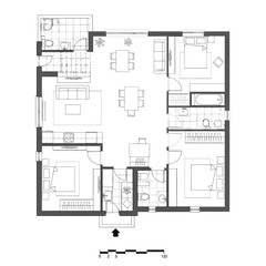 Architectural floor plan of a modern apartment layout