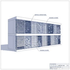Architectural Rendering of a Building with Vertical Gardens and Louvers