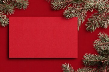 christmas greeting card with red ribbon