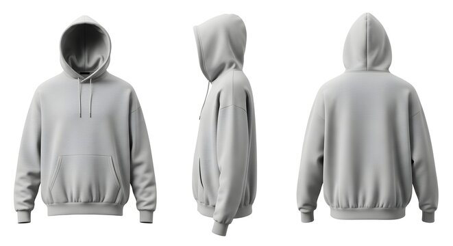 Gray hoodie mockup set front side and back views on white