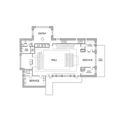 Building Floor Plan with Hall and Service Areas architecture