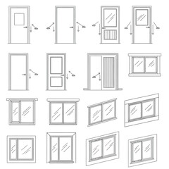 Collection of Door and Window Types and Operation Diagrams
