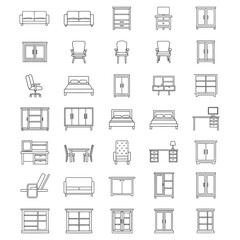 Collection of Line Art Furniture Icons sofa couch