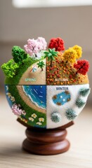 Miniature Earth Displaying All Four Seasons in a Quartered Spherical Design