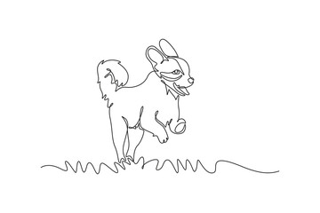 Puppy playing on grass. Cute Animal Concept. Minimalist Continuous Line Drawing Concept. Single line draw design