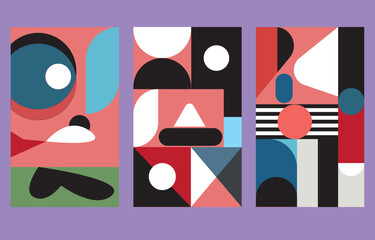 Print E-commerce Banners, Mid-Century Modern, Color Blocking, Social Media Templates, New Arrivals, Flash Sale, Geometric Shapes, Bauhaus Aesthetic, Abstract Composition, Marketing Assets, Vector Form