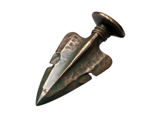 Ancient Bronze Spearhead Artifact Isolated on White Background