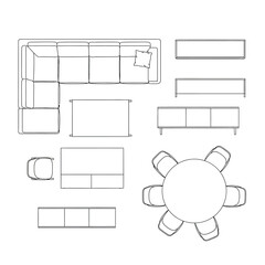 Furniture Layout For Living Room And Dining Area vector