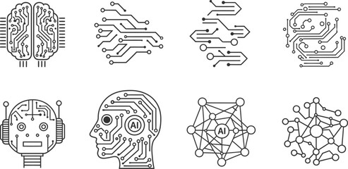 Artificial Intelligence Machine Learning Technology Icons Set with vector illustration