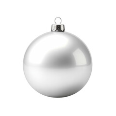 A single, shiny, spherical christmas ornament with a silver top and hanger, isolated on a white background, studio shot, cutout