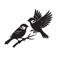 Elegant silhouette illustration of two small birds perched and flying, perfect for nature-themed designs