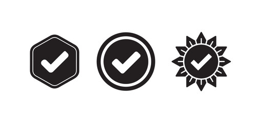 Three black check mark icons in different shapes for verification and approval symbols