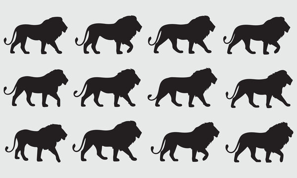 Walking lion silhouette vector bundle