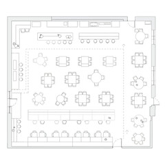 Restaurant Floor Plan Layout with Tables and Bar interior design