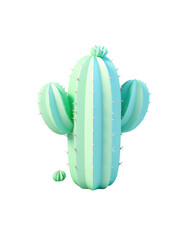 A stylized light green and blue saguaro cactus with small spines and two arms, plus a tiny cactus at its base, on a clean white background