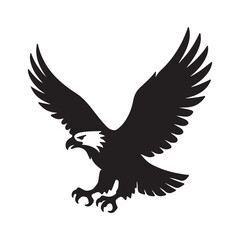 Majestic soaring eagle silhouette with powerful wings spread wide in dynamic wildlife vector illustration design