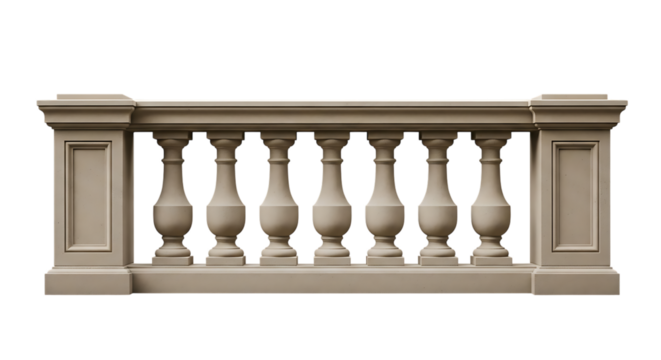 Elegant classical balustrade with ornate balusters isolated on transparent background