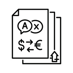 Icon illustration of language translation and currency exchange, isolated on