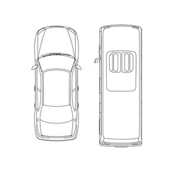 Top View Line Drawings of a Sedan and a Van vector